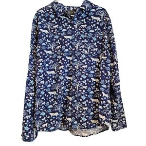 Loft 604 Men Size XXL Button Up Shirt Jungle Print Blue Novelty Long Sleeve